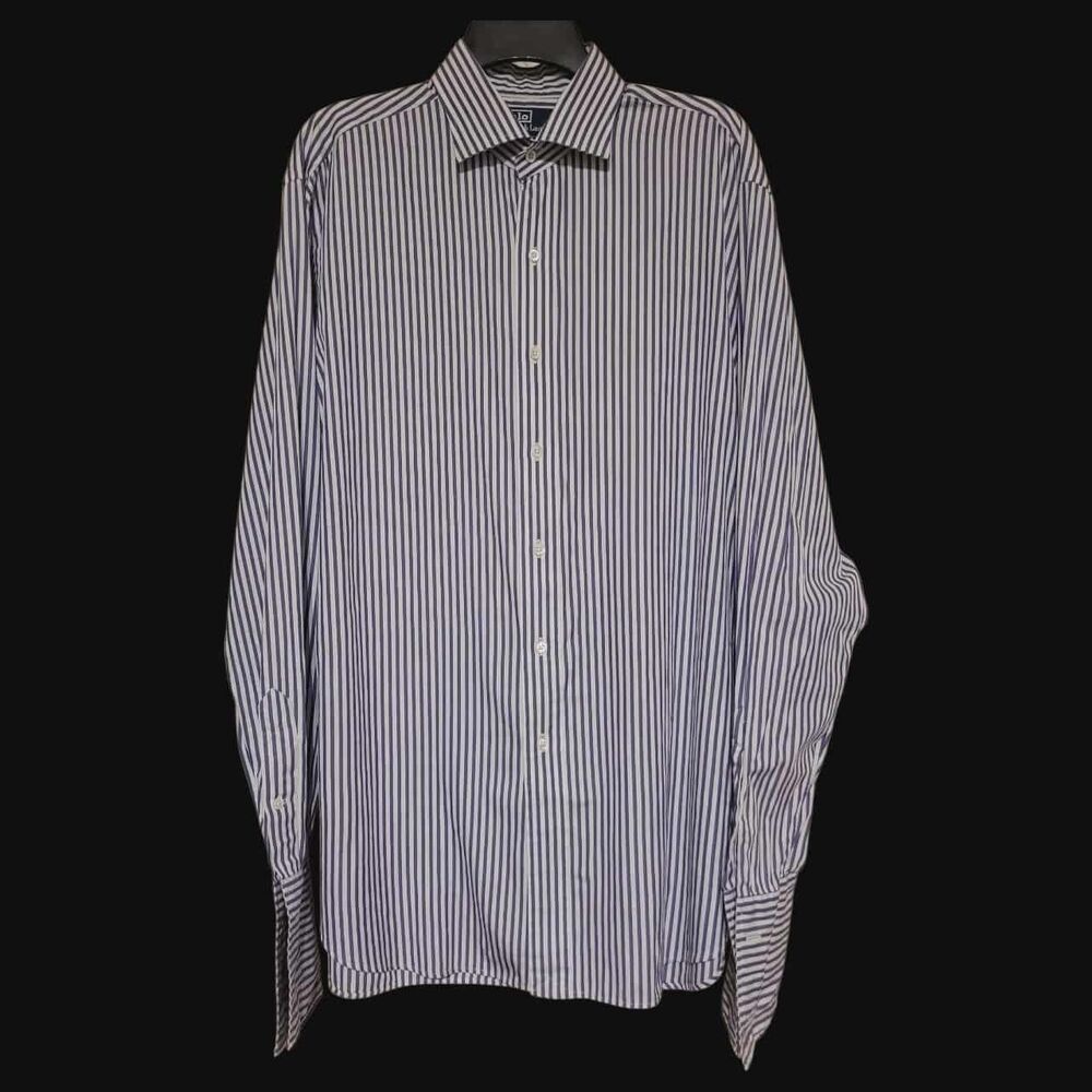 Ralph Lauren Mens Purple & White Pinstripe Regent Classic Fit Dress Shirt 17 XL